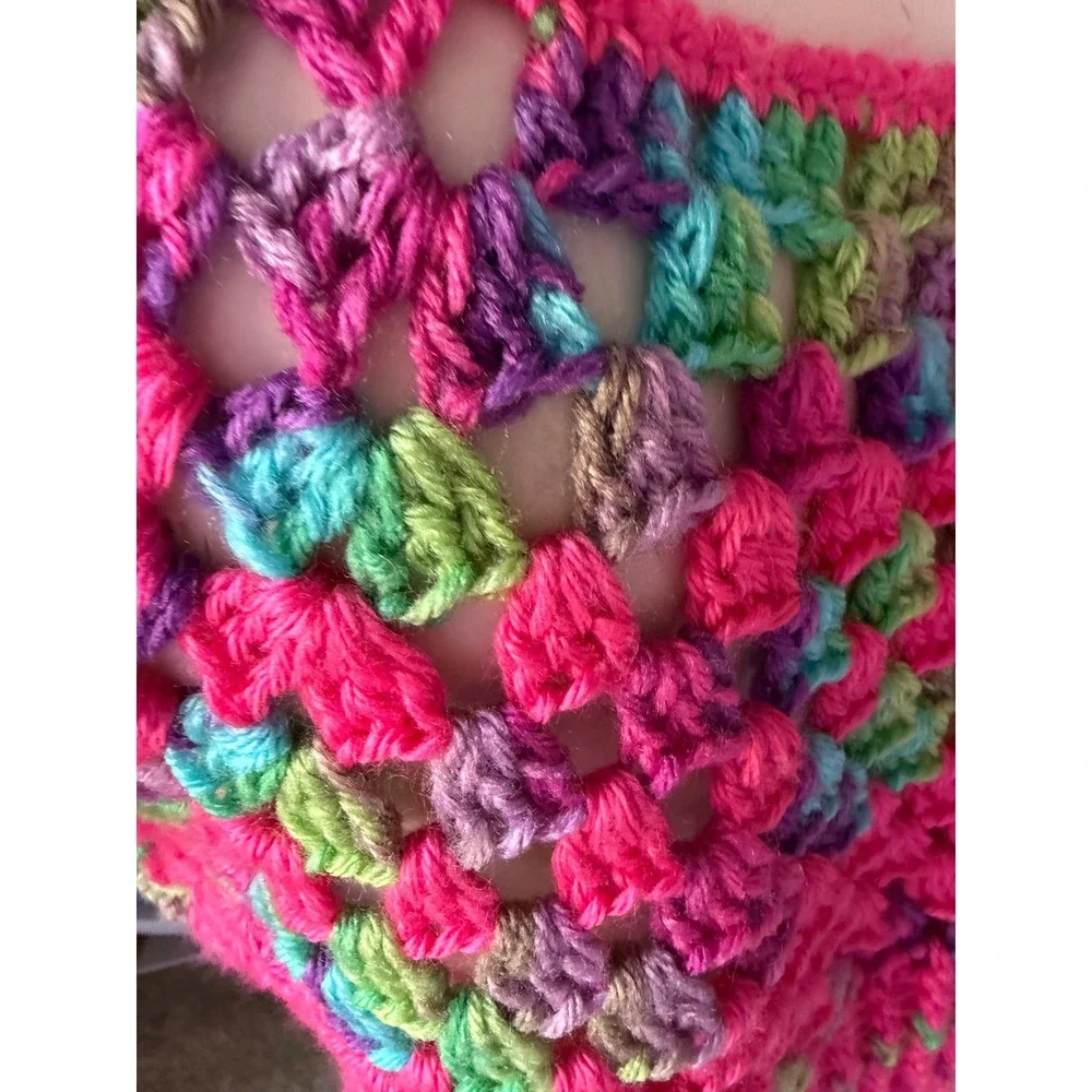 Handmade Bright Pink Multicolor Crochet Crop Top
